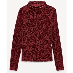NWT Old Navy Mock Neck Long Sleeve Velvet Top in Clove Size Small